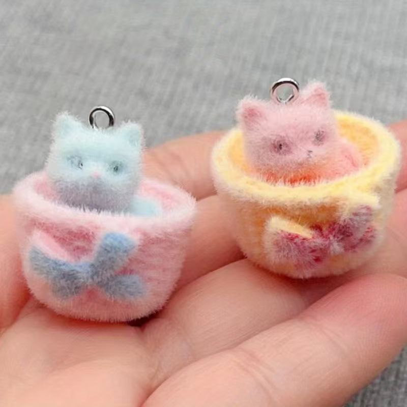 Jewelry Making Accessories - 4개입 3D 플러시 레진 고양이 펜던트,