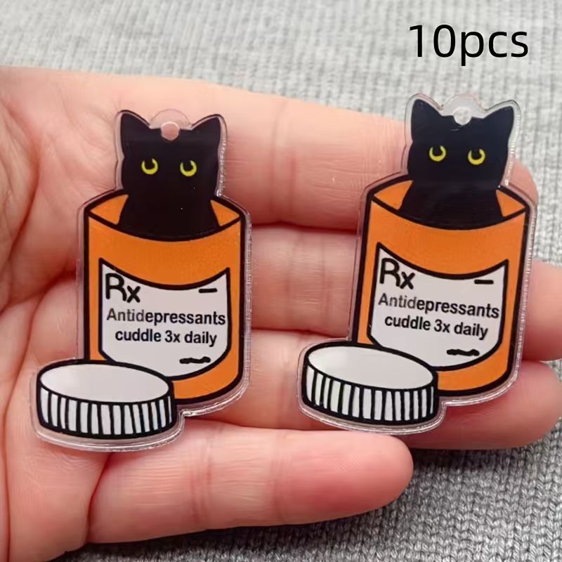 Jewelry Making Accessories - 10개 아크릴 약병 고양이 펜던트, DIY