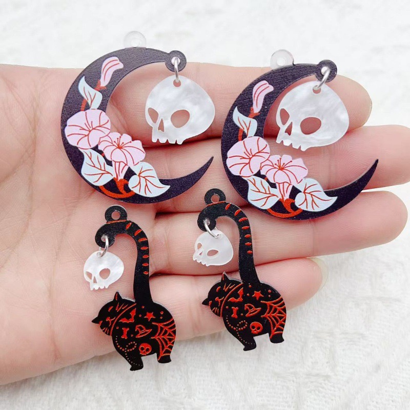 Jewelry Making Earrings - 10pcs 할로윈 아크릴 유령 검은 고양이