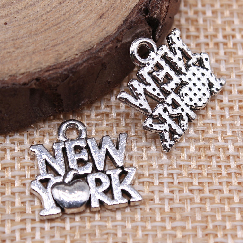 Jewelry Making New York - 40개 15x14mm(0.59x0.55인치) 앤틱 실버 컬러 뉴욕