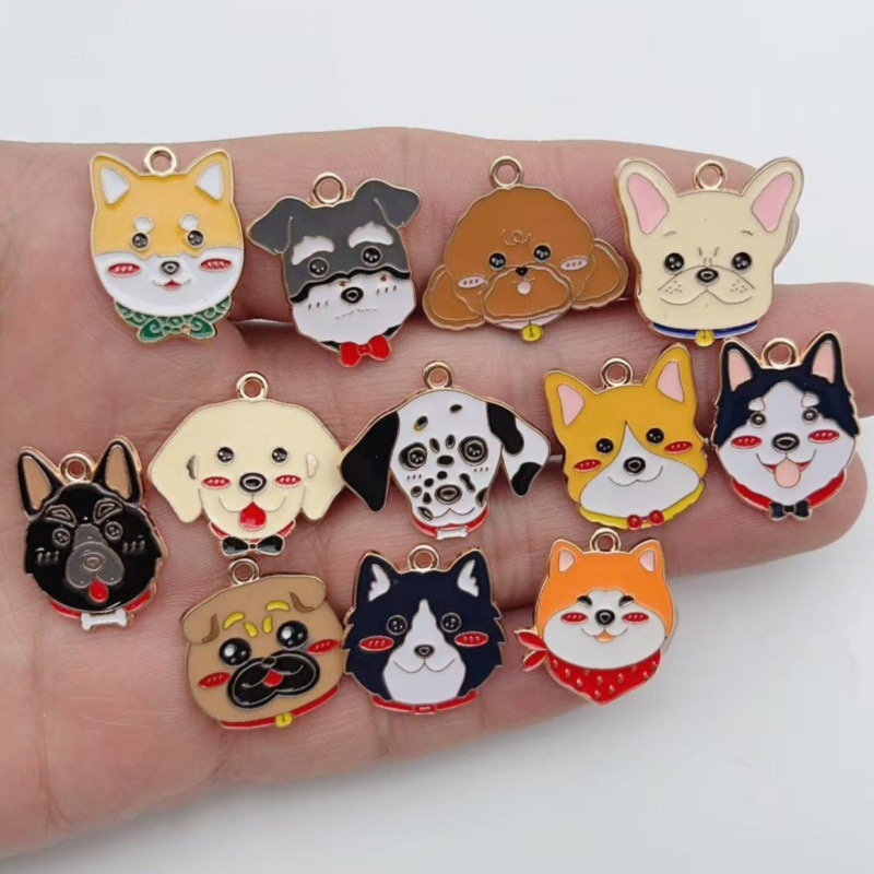 Jewelry Making Accessories - 12개 만화 애완견 반점무늬 강아지 합금