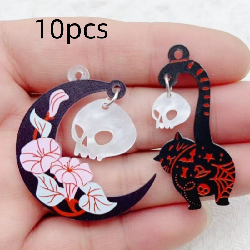 10pcs 할로윈 아크릴 유령 검은 고양이 해골 쥬얼리 - Jewelry Making Earrings 리뷰 및 가격