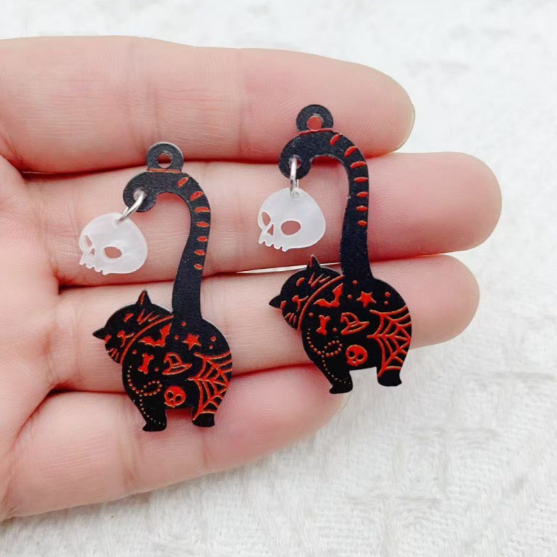 10pcs 할로윈 아크릴 유령 검은 고양이 해골 쥬얼리 - Jewelry Making Earrings 리뷰 및 가격