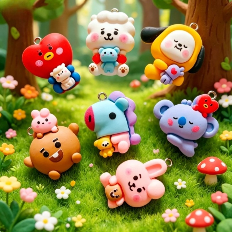 7pcs BT21 수지 만화 참 DIY 액세서리 공예  - Jewelry Making Hobby 리뷰 및 가격
