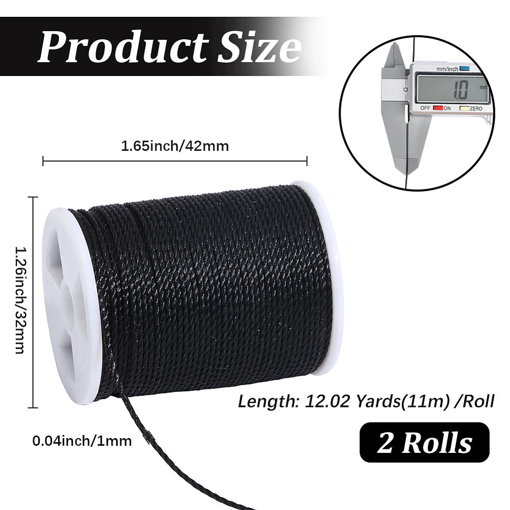 2롤 24야드 1MM 블랙 원형 코드 폴리에스터 비딩  - Jewelry Making Wax 리뷰 및 가격
