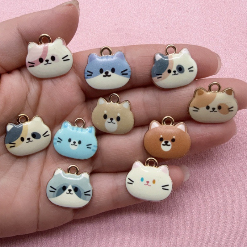 12개 인쇄된 고양이 머리 모양 합금 드립 오일 펜던트 - Jewelry Making Accessories 리뷰 및 가격
