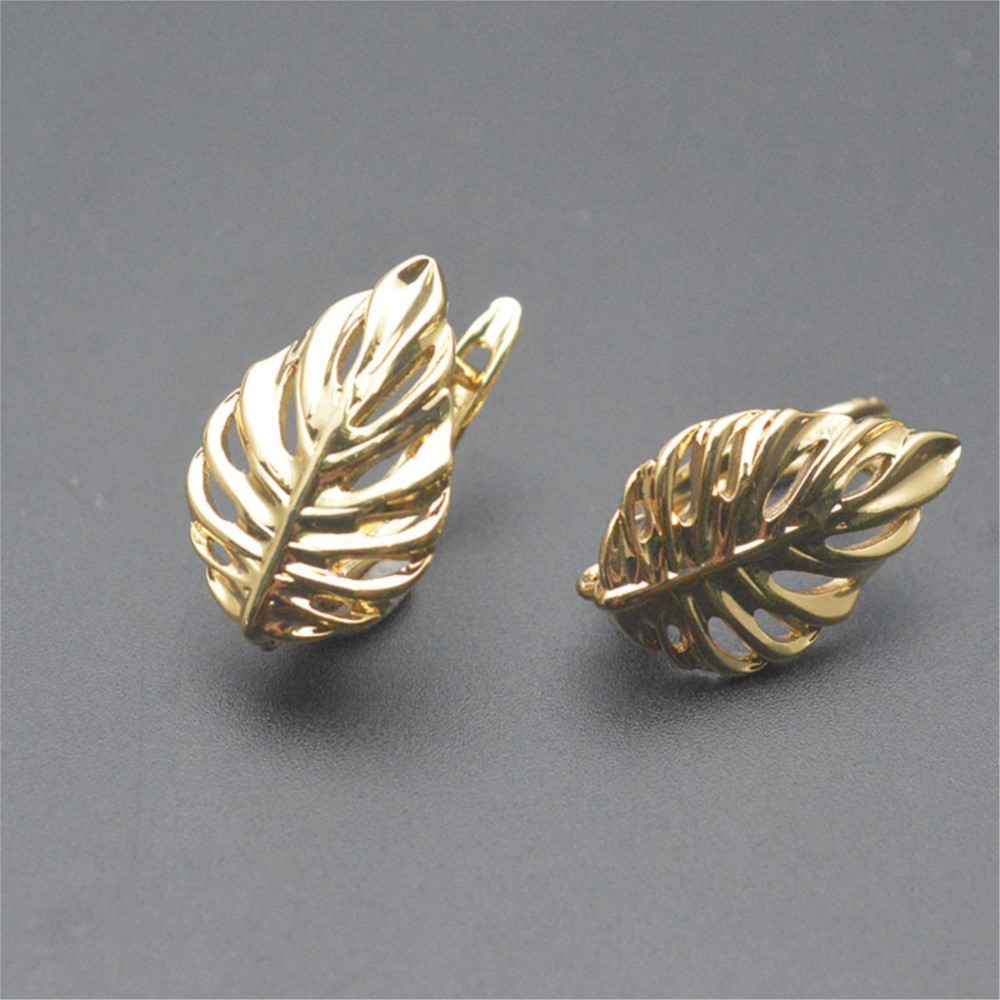 1/2개 18K 금도금 황동 잎 모양 속이 빈 패션 귀 - Jewelry Making Hobby 리뷰 및 가격