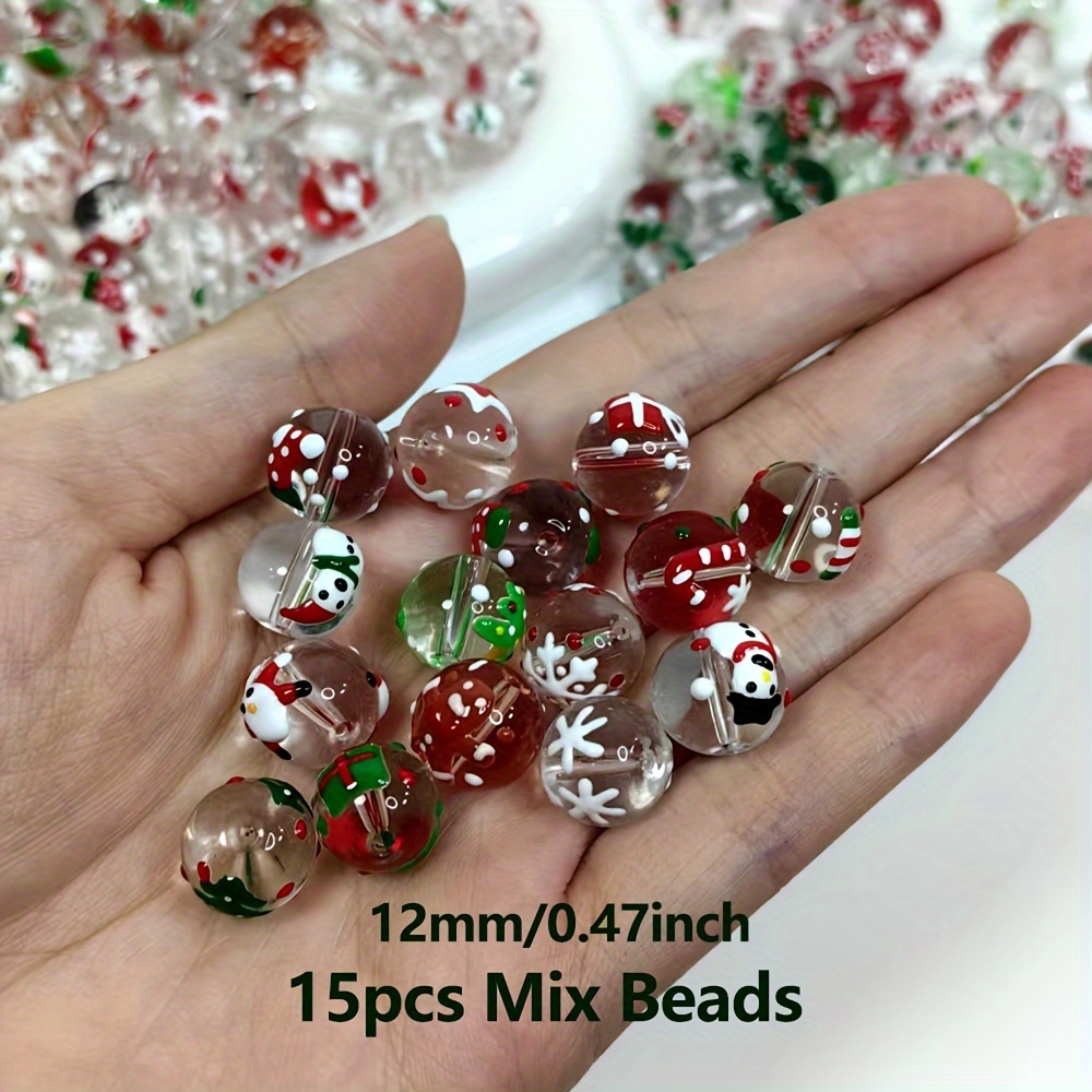 15Pcs 12mm 크리스마스 투명 유리 손으로 그린  - Jewelry Making Event 리뷰 및 가격