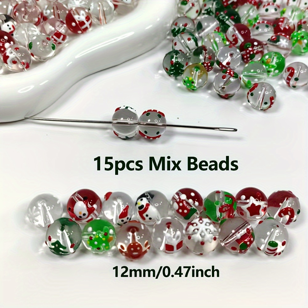 15Pcs 12mm 크리스마스 투명 유리 손으로 그린  - Jewelry Making Event 리뷰 및 가격